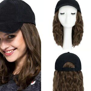 Women Adjustable Baseball Cap Hat Wig Hairpiece with Short Curly Hair Casual Hat